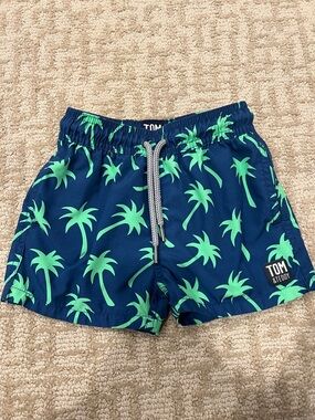 NWOT Tom & Teddy Navy with Bright Green Palm Swim Trunks